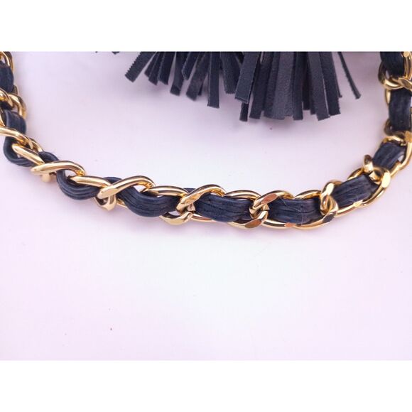 Vintage Worthington Leather Convertible Crossbody Bag Indigo Blue and Gold Chain - Picture 9 of 10